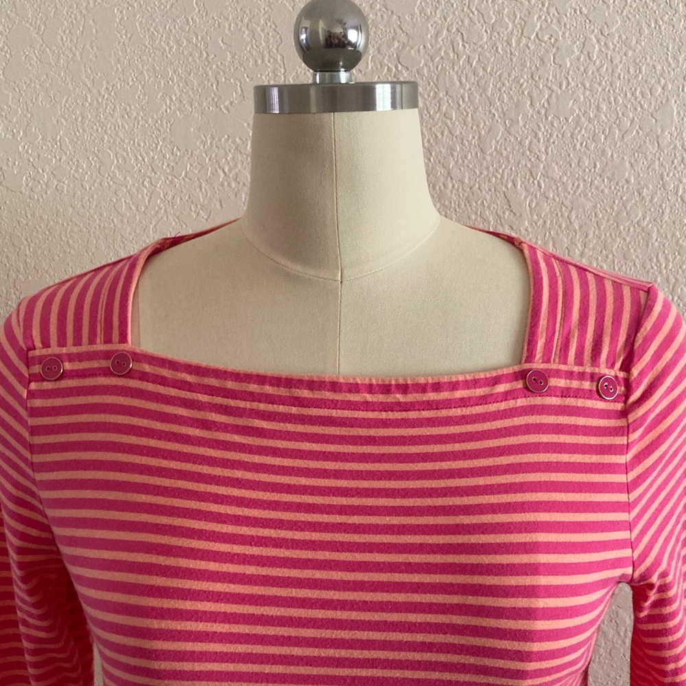 Talbots Pink Striped 3/4 Sleeve Top